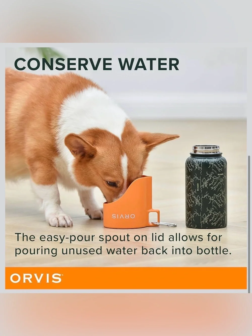 Orvis Pet Travel Water Bottle 25oz Stainless Hiking Outdoors